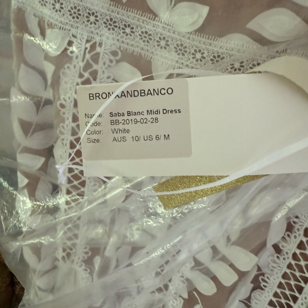 Bronx & Banco Saba Blanc Appliqué Midi Dress - White Lace, Size 6 - Picture 6 of 6
